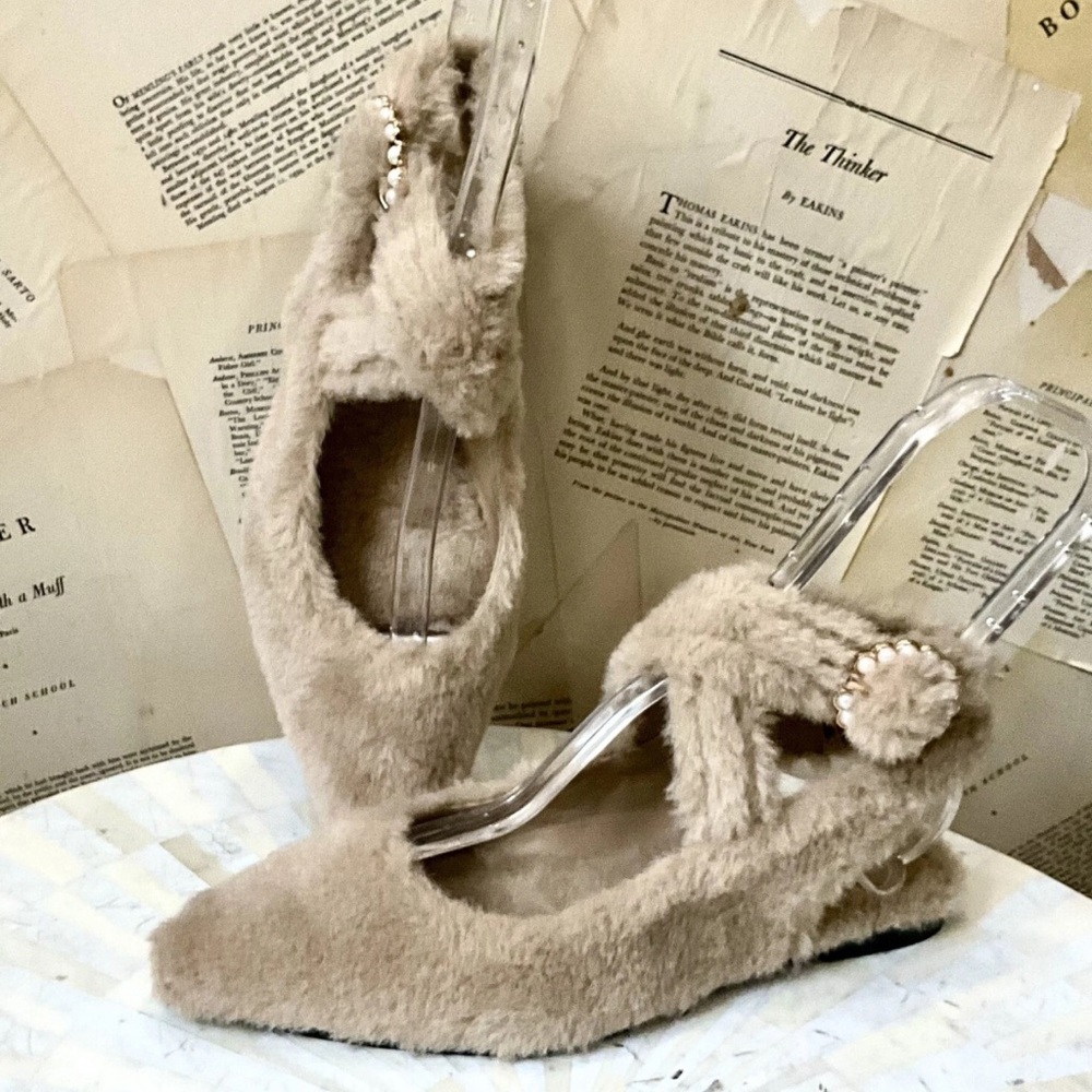 Free People Faux Shearling Parisa Pointed Flats Almond Tan Pearl Buckle - Picture 2 of 9